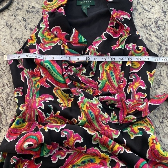 Ralph Lauren Black Pink Multi Paisley Silk Ruffle Wrap Dress 6 RR16 - Picture 12 of 13